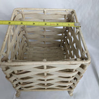 White Distressed Wicker and Iron Planter Basket