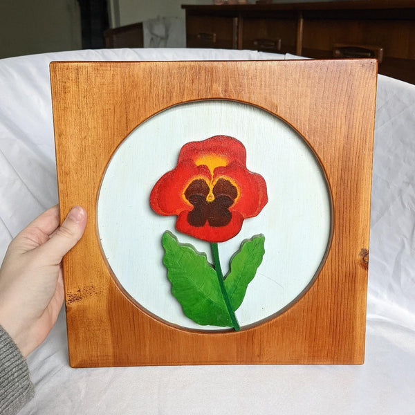 Handmade Vintage Wooden Circular Pansy Wall Art