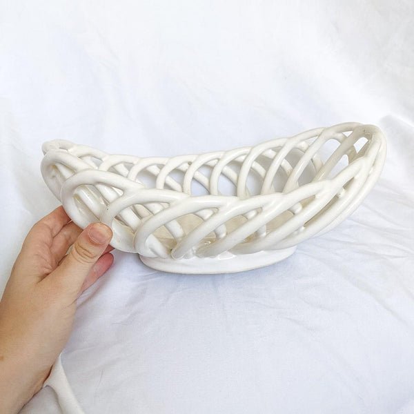 White Ceramic Woven Vintage Bread Bowl