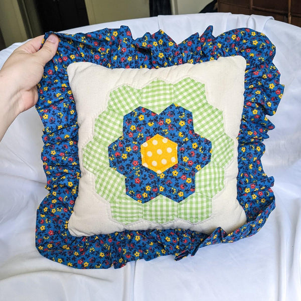 Handmade Vintage Flower Quilt Patch Decorative Pillow