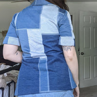 Vintage 70's Denim Patchwork Handmade Button Down Blouse