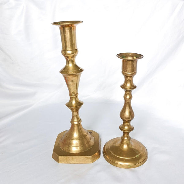 Mismatched Vintage Heavy Pair of Brass Candlesticks