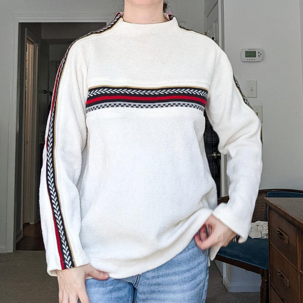 Catalina Vintage Fuzzy Mock Neck Embroidered Sweater