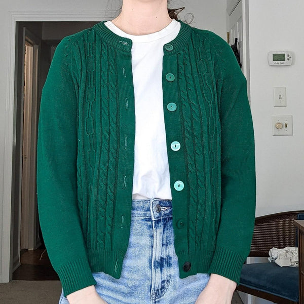 Green Knit Vintage Cardigan Button Sweater