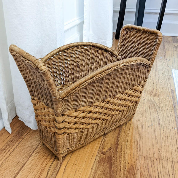 Vintage Wicker Rattan Woven Magazine Rack