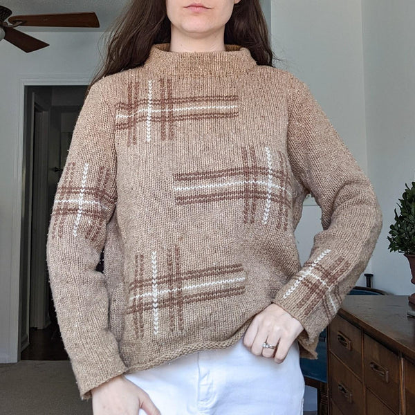 Liz Claiborne Vintage Lambs Wool Brown Plaid Sweater