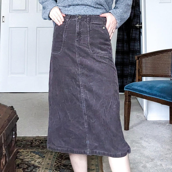 Brown Corduroy Y2K Vintage High Waisted Midi Skirt