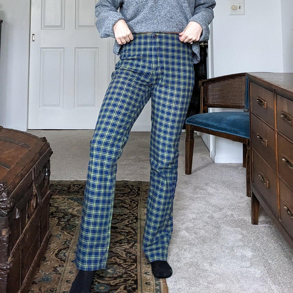 Guess Y2K Vintage Green and Blue Plaid Pants