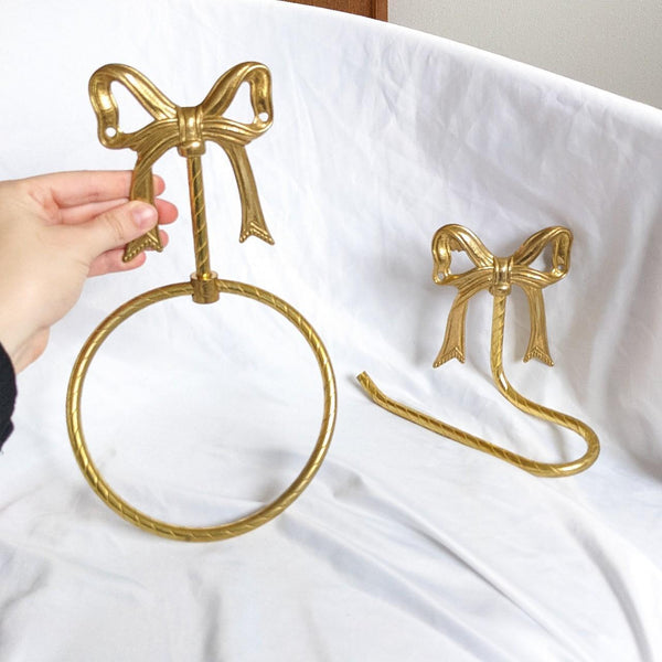 Brass Vintage Toilet Paper Holder and Towel Holder Bathroom Set