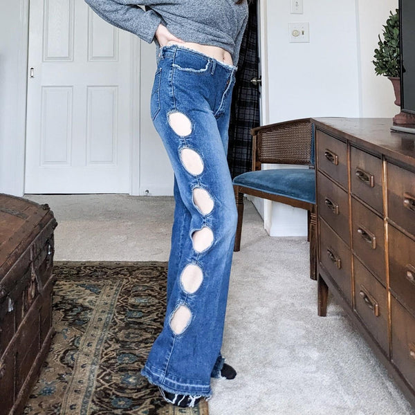 Vintage Y2K Cutout Low Rise Freyed Hem Bootcut Younique Jeans