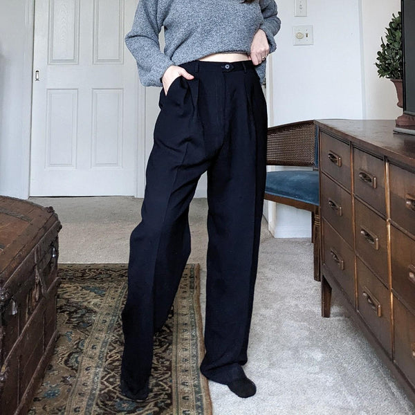 Ralph Lauren Vintage 100% Wool Women's Pleated Black Trousers