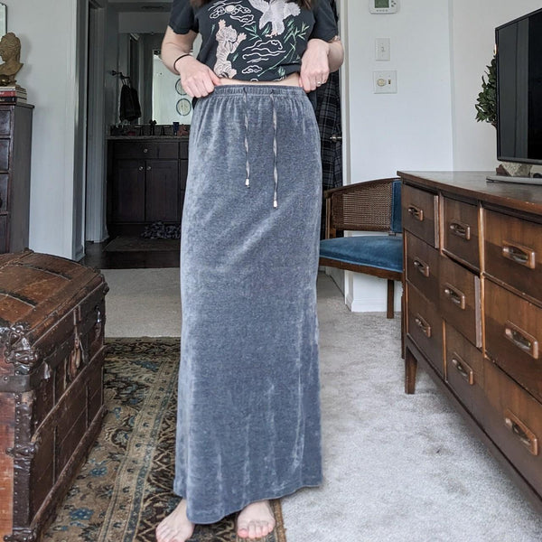 Y2K Vintage Catalina Velour Grey Sporty Maxi Skirt