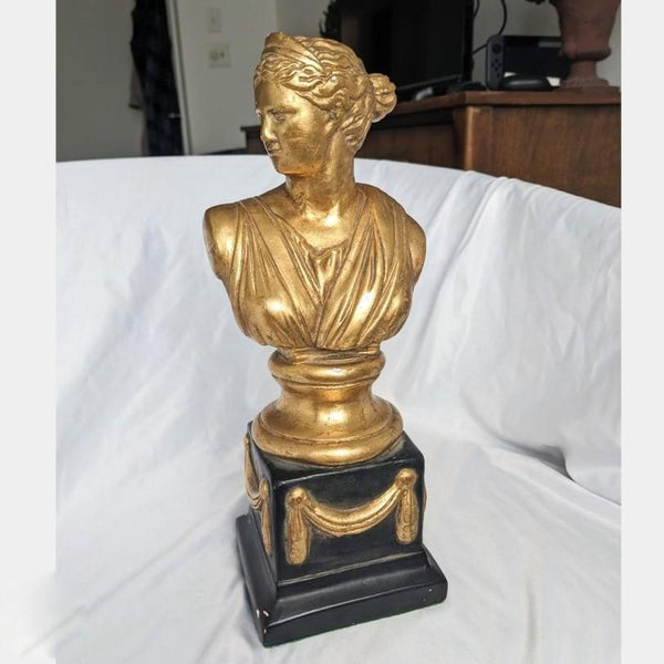 Vintage Artemis Greek Black and Gold Bust Statue