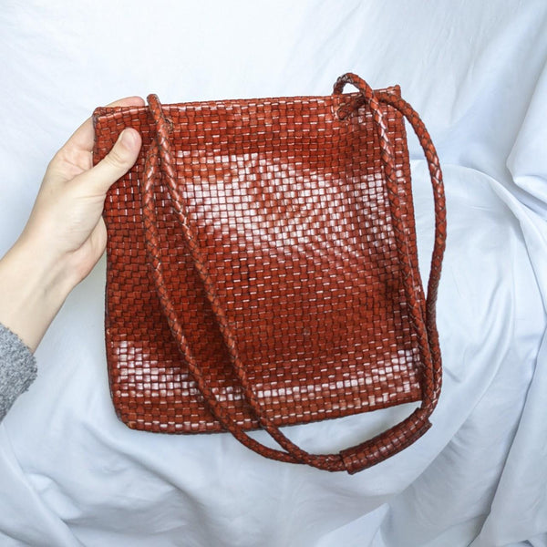 Vintage Indeed! Woven Brown Faux Leather Purse