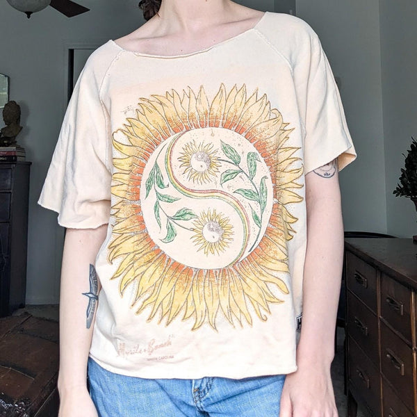 Vintage Myrtle Beach Sunflower Yin Yang Cutoff Short Sleeve Sweatshirt