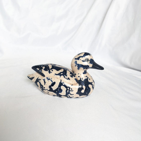 Blue and White Ceramic Duck Figurine