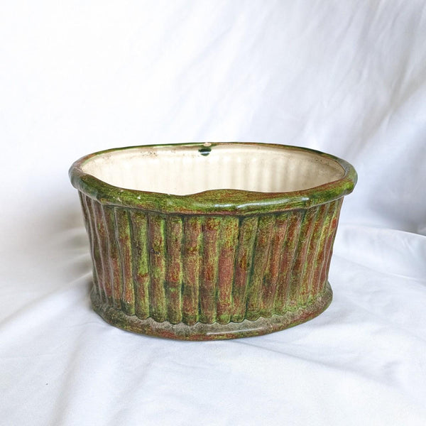 Green Vintage Ceramic Bamboo Style Oval Planter Vase