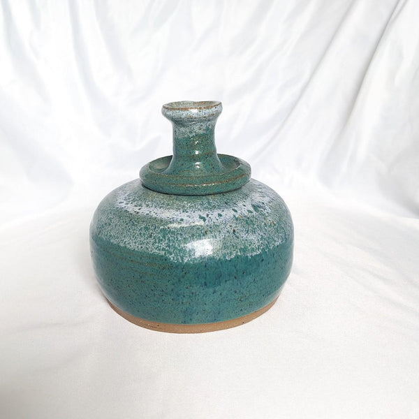 Signed Vintage Turquoise Studio Pottery Lidded Vessel