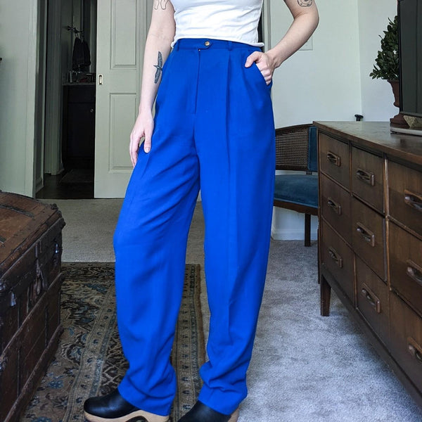 Ralph Lauren Vintage Cobalt Blue Wool Ultra High Rise Trousers