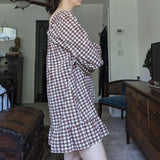 Influence Boutique Brand Brown Gingham Puff Sleeve Smocked Square Neck Dress