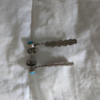 Turquoise Silver Feather Post Earrings