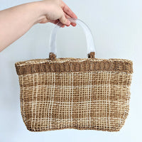 Clear Handle Woven Rattan Bag