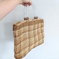 Clear Handle Woven Rattan Bag