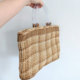 Clear Handle Woven Rattan Bag