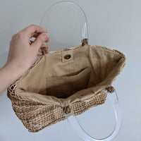 Clear Handle Woven Rattan Bag