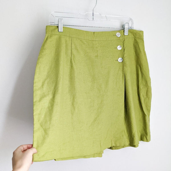 Linen Blend Vintage Lime Green Mini Skirt