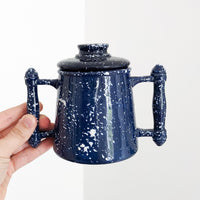 Blue and White Speckled Double Handle Lidded Ceramic Canister