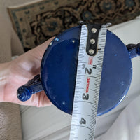 Blue and White Speckled Double Handle Lidded Ceramic Canister