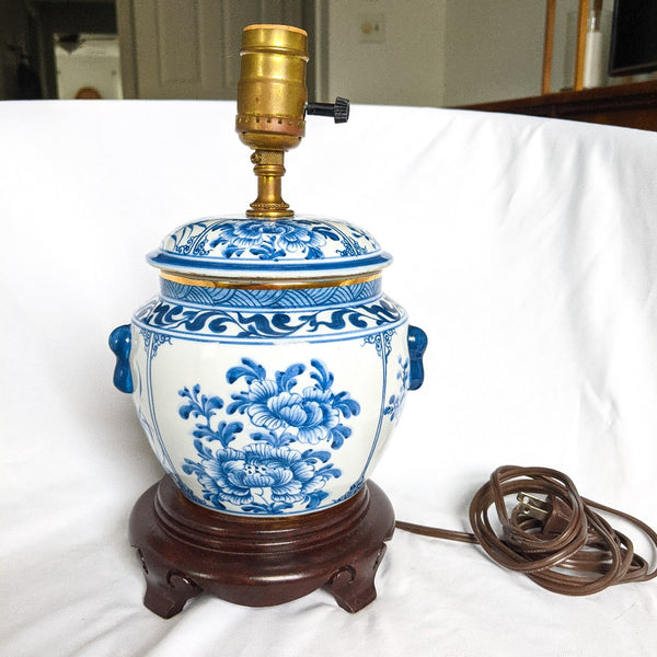 Blue and White Floral Ceramic Ginger Jar Lamp