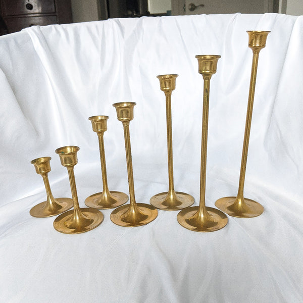 Set of 7 Brass MCM Candlestick Holders