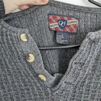 Grey Button Waffle Knit Pullover Sweater