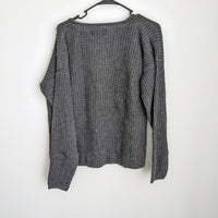 Grey Button Waffle Knit Pullover Sweater