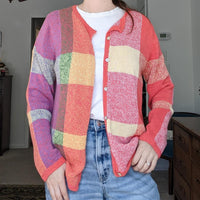 Coldwater Creek Rainbow Check Plaid Cardigan Sweater