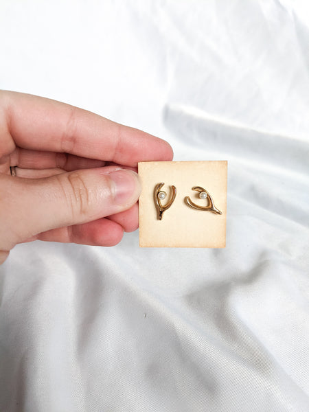 Gold Tone Pearl Wishbone Post Earrings